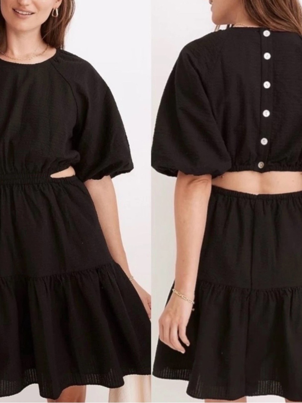 Madewell Seersucker Puff Sleeve Cut Out Dress XL